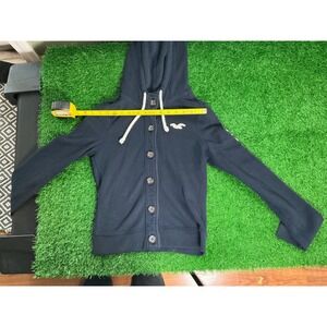 Hollister Navy Blue Button Front Hoodie Sweatshirt Kids Small Logo Sleeve